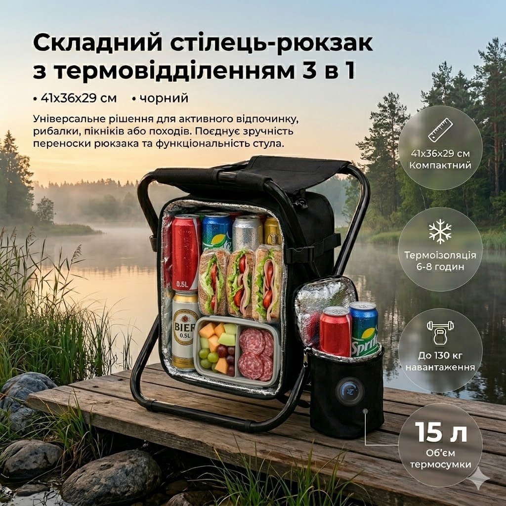 Стілець-рюкзак 3в1 з термовідділенням 46х36х29